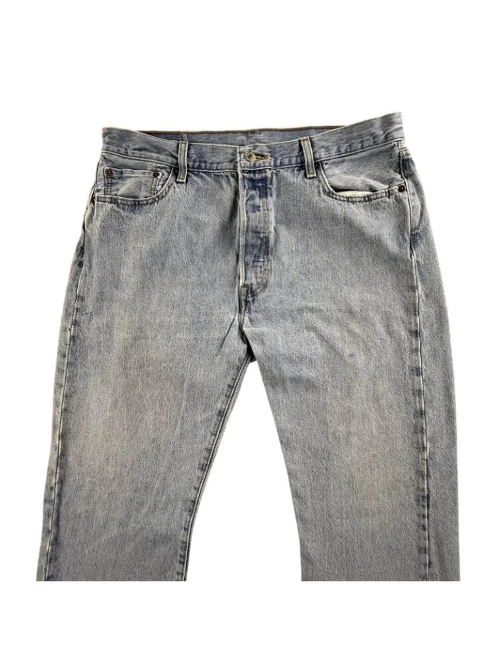 Levis 501 Jeans Mens 36x32 Blue Light Wash Button Fly Straight Leg Denim Western